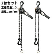 2台セット レバーホイスト 1t 1.5m/3m チェーンブロック 1000kg 荷締め機 牽引機 チェーンローラー ガッ…