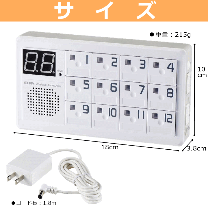 楽天市場】【送料込み】増設用 ELPA ワイヤレスチャイム12チャンネル