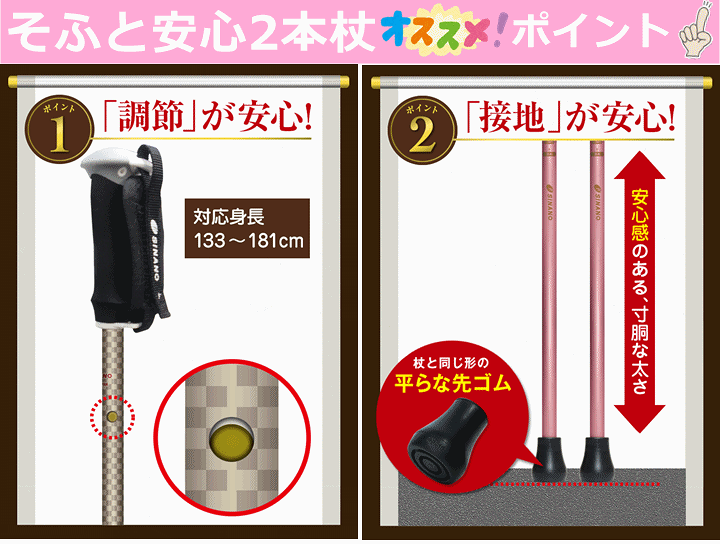 楽天市場】【平日15時まで即日発送】そふと安心2本杖【ウォーキング 用