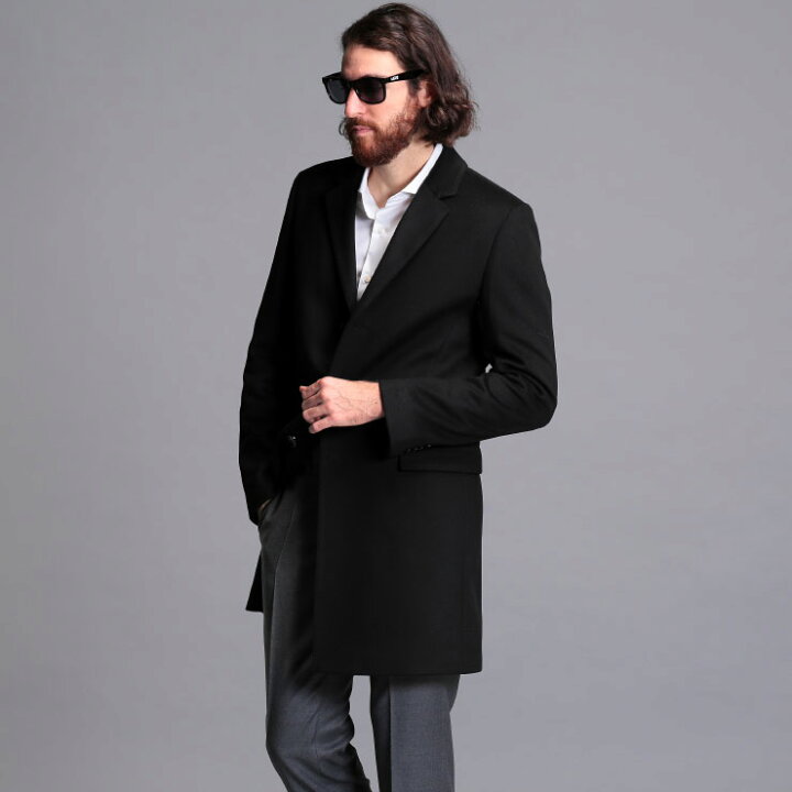 超美品 ヒューゴボス カシミヤ チェスターコート ダークネイビー 52 