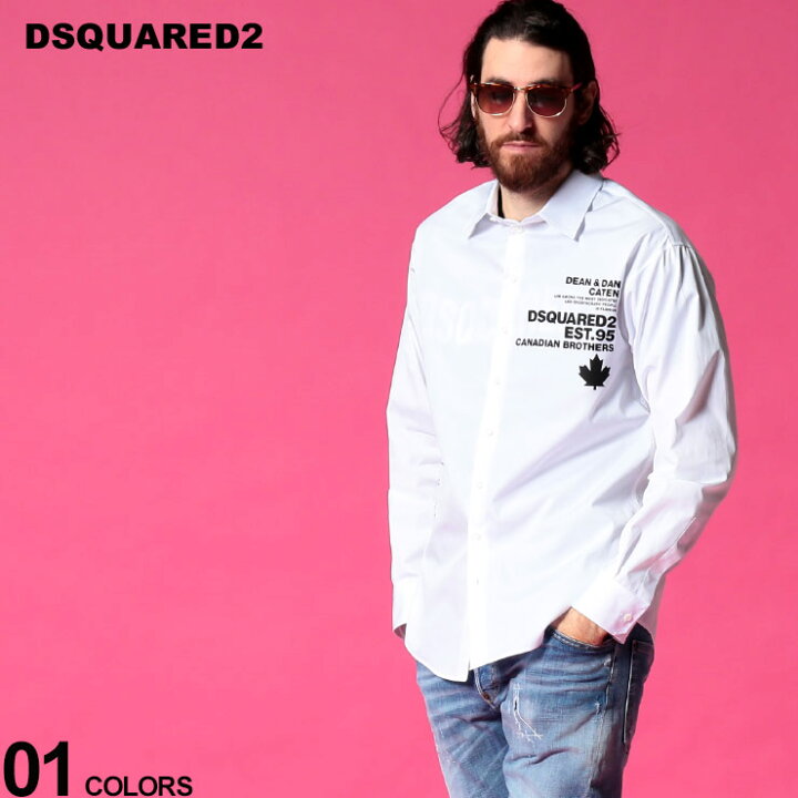 楽天市場 ディースクエアード メンズ シャツ Dsquared2 ロゴ プリント 長袖 コットンポプリン Poplin Est 95 ブランド トップス 白シャツ D2dm05s Sale 1 C ゼンオンライン楽天市場店