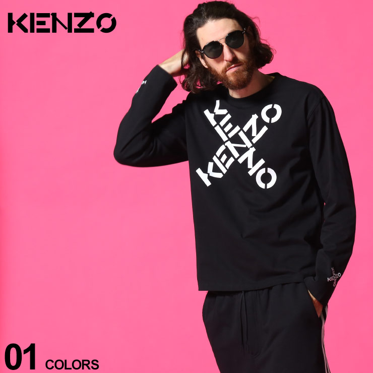 KENZO ケンゾー セール特価 メンズ Tシャツ ロンT 長袖 クロス ロゴ SPORT トップス KZFB55TS1534SK クルーネック 黒 プリント ブランド 注文後の変更キャンセル返品