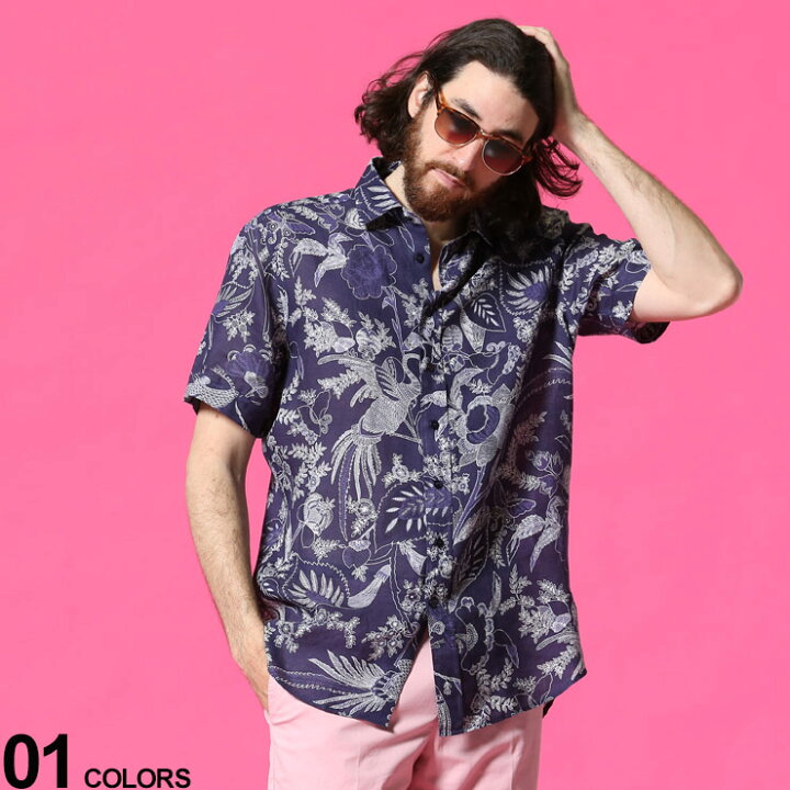 楽天市場 Etro メンズ エトロ 麻100 ボタニカル柄 半袖 シャツ ブランド トップス シャツ リネン 総柄 Et1k ゼンオンライン楽天市場店