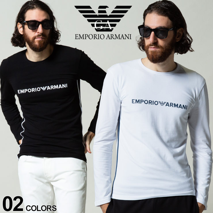 2021年秋冬新作 EMPORIO 海外限定 ARMANI エンポリオアルマーニ メンズ Tシャツ ロンT ロゴ 長袖 プリント トップス オープニング 大放出セール EA1119591A520 クルーネック ブランド