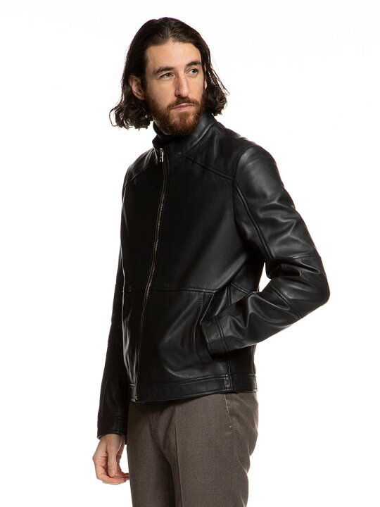 楽天市場】HUGO BOSS ヒューゴボス レザー スタンドカラー ライダース 