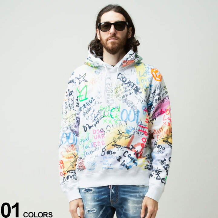 楽天市場 クーポン利用で5 000円off ディースクエアード メンズ パーカー Dsquared2 裏起毛 グラフィティプリント プルオーバー パーカーブランド メンズ 男性 トップス パーカー 長袖 フード D2gu0596s Sale 1 E ゼンオンライン楽天市場店