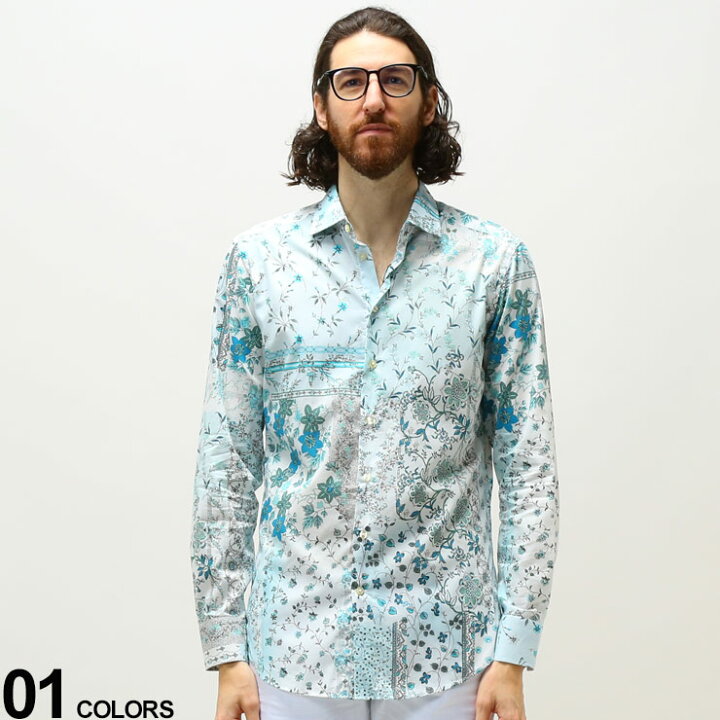 楽天市場 エトロ メンズ シャツ 長袖 Etro 綿100 総柄 パッチワークプリント ランド 男性 トップス 長袖シャツ ブルー 青 大きいサイズ Et221u ゼンオンライン楽天市場店