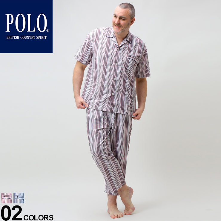 パジャマ セット ルームウェア 大きいサイズ メンズ 部屋着 大きいサイズ メンズ POLO BCS (ポロ ビーシーエス) パナマ ストライプ 半袖 9分丈 パンツ パジャマ 上下セット パジャマ セット ルームウェア BT12233PH