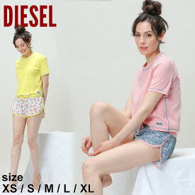 ディーゼル レディース セットアップ ルームウェア DIESEL 半袖 Tシャツ 花柄 ショートパンツ ブランド 上下セット 部屋着 夏 黄色 ピンク プレゼント パジャマ DSLA051350EGAY