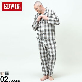 大きいサイズ メンズ EDWIN (エドウィン) ビエラチェック 長袖 長ズボン パジャマ 上下セット パジャマ セット ルームウェア BT151186004