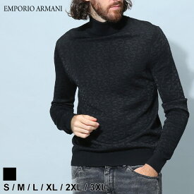 アルマーニ メンズ セーター エンポリオアルマーニ EMPORIO ARMANI ブランド ニット トップス タートルネック ロールネック ロゴ ジャガード ウール 羊毛 黒 ブラック 大きいサイズ EA6L1MX41MUZZ 2024_vt
