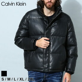 ◆エントリーでさらにポイント+4倍◆カルバンクライン メンズ ブルゾン Calvin Klein ブランド レザージャケット アウター ジャケット フルジップ スタンド フェイクレザー 中綿 中わた ダウン シンプル CKCM191514