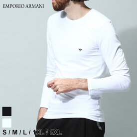 アルマーニ メンズ Tシャツ 長袖 エンポリオアルマーニ EMPORIO ARMANI ブランド ロンT アンダー トップス シャツ コットン 大きいサイズ インナー イーグル プリント 白 黒 EAU111023CC729