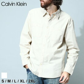 カルバンクライン メンズ シャツ Calvin Klein ブランド トップス 長袖シャツ カジュアルシャツ ポケット 長袖 ロゴ 刺繍 シンプル 無地 コットン 綿100% 大きいサイズ CK40JM133