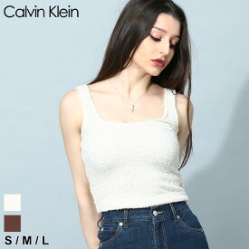 カルバンクライン レディース タンクトップ Calvin Klein ブランド ノースリーブ トップス パイル ロゴ 刺繍 もこもこ ショート丈 クロップド丈 インナー ルームウェア アンダー CKLQS6721