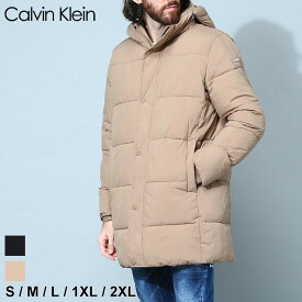 カルバンクライン メンズ 中綿ジャケット Calvin Klein ブランド コート アウター ジャケット フード フルジップ ロング ロゴ キルティング ダウンジャケット 黒 中わた 大きいサイズ CKCM255696