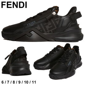 フェンディ メンズ スニーカー FENDI ブランド シューズ 靴 FF ロゴ FENDI FLOW F1DV5 レザー カーフレザー 黒 クロ ブラック 大きいサイズ FD7E1392AJZH
