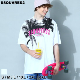 ◆エントリーでさらにポイント+4倍◆ディースクエアード メンズ Tシャツ 半袖 DSQUARED2 ブランド トップス シャツ カットソー パームツリー ロゴ ロゴT コットン オーバーサイズ 白 シロ ホワイト 大きいサイズ D2GD1098S23009 SALE_1_a