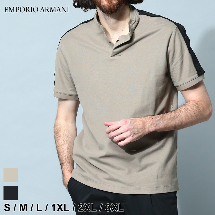 日本製国産 アルマーニ ポロシャツ エンポリオアルマーニ EMPORIO ARMANI メンズ トップス ロゴ スタンドカラー 半袖 シロ  メンズファッション トップス