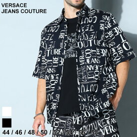 ヴェルサーチ シャツ VERSACE JEANS COUTURE ロゴ プリント メンズ ベルサーチェ 総柄 柄シャツ 半袖 ブランド トップス 半袖シャツ 大きいサイズあり 白 シロ 黒 クロ VC74GAL219NS210 SALE_1_c