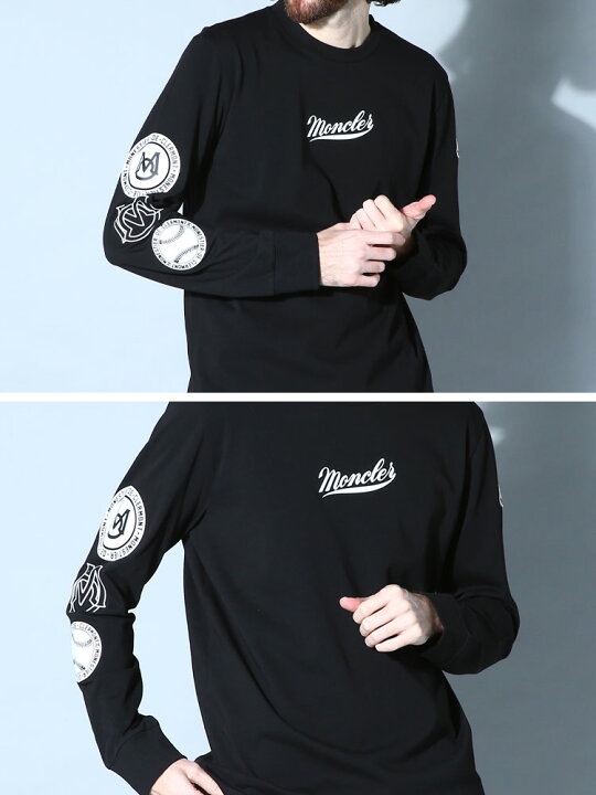 美品】MONCLER 長袖 Tシャツ スリーブプリント ブラック S（楽天市場 