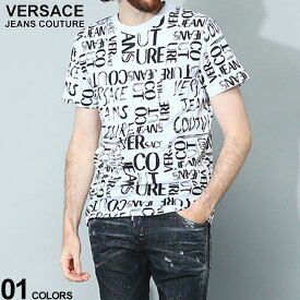 ヴェルサーチ Tシャツ VERSACE JEANS COUTURE カットソー メンズ 半袖 ベルサーチェ 総柄 ロゴ ドゥードゥル プリント クルーネック ブランド トップス シャツ 大きいサイズあり VC74GAH6S2JS167 SALE_1_a SALE_1_a