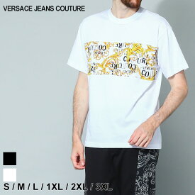 ヴェルサーチ ヴェルサーチェ ジーンズ クチュール VERSACE JEANS COUTURE Tシャツ シャツ カットソー 半袖 トップス ロゴ クルーネック ブランド メンズ VC74GAH617JS161 クロ 黒 シロ 白 大きいサイズあり SALE_1_a