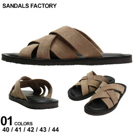 サンダルファクトリー サンダル メンズ SANDALS FACTORY レザーサンダル スライドサンダル ダブルクロス ブランド シューズ 靴 フラット スエード 大きいサイズあり SFM7727306