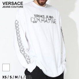 ヴェルサーチェ Tシャツ 長袖 VERSACE JEANS COUTURE ベルサーチ メンズ ロンT チェーン ロゴ プリント クルーネック 白 シロ ブランド トップス コットン 大きいサイズあり VC75GAHF03CJ00F SALE_1_b SALE_1_a