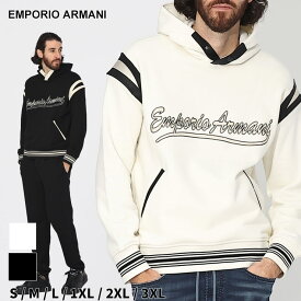 ◆エントリーでさらにポイント+4倍◆アルマーニ パーカー EMPORIO ARMANI エンポリオアルマーニ メンズ フーディー スウェット プレッピーフォント ロゴ 刺繍 プルオーバー 白 シロ 黒 クロ ブランド トップス 長袖 大きいサイズあり EA6R1MG11JWPZ SALE_1_e