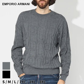 アルマーニ ニット EMPORIO ARMANI エンポリオアルマーニ メンズ セーター 総柄ロゴ クルーネック グレー クロ 黒 ブランド トップス プルオーバー 大きいサイズあり EA6R1MX41MFVZP 2024_vt SALE_1_f