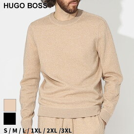 ヒューゴボス ニット HUGO BOSS メンズ セーター コットン クルーネック 長袖 ベージュ クロ 黒 ブランド トップス プルオーバー ストレッチ リラックスウェア セットアップ対応 大きいサイズあり HB50495402