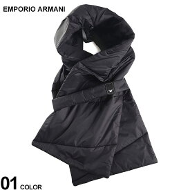 ◆エントリーでさらにポイント+4倍◆アルマーニ マフラー EMPORIO ARMANI エンポリオアルマーニ 中綿マフラー ネックウォーマー ロゴ キルティング 黒 クロ ブランド 差し込み 防寒 EAL6350353F460