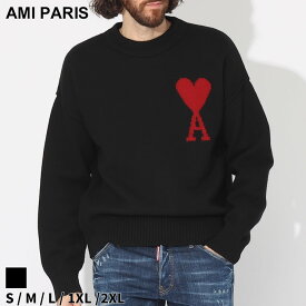 アミパリス ニット AMI PARIS セーター メンズ ロゴ クルーネック AMI DE COEUR クロ 黒 ブランド トップス プルオーバー ウール 大きいサイズあり レディース AMBFUKS006018 2024_vt