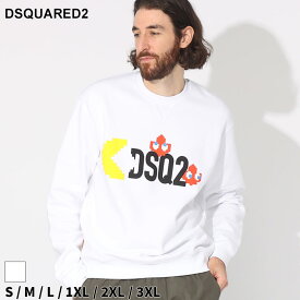 ◆エントリーでさらにポイント+4倍◆ディースクエアード トレーナー DSQUARED2 メンズ スウェット ロゴ プリント クルーネック PAC-MAN シロ 白 ブランド トップス パックマン 裏起毛 レギュラーフィット 大きいサイズあり D2GU0638S25516 SALE_1_e