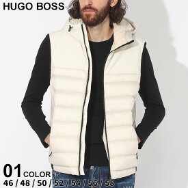 ◆エントリーでさらにポイント+4倍◆ヒューゴボス ベスト HUGO BOSS メンズ ジレ フード フルジップ 中綿 白 シロ ブランド アウター 防寒 ジップ 大きいサイズあり HB50493685
