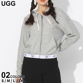 UGG アグ パーカー レディース ジップパーカー スウェット ロゴ ライン ショート丈 フルジップ クロ 黒 グレー ブランド トップス 裏毛 大きいサイズあり UGGL1144473