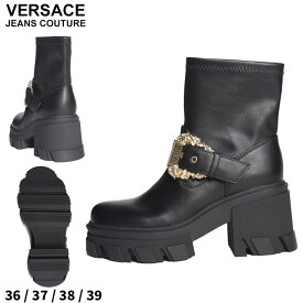 ◆エントリーでさらにポイント+4倍◆ヴェルサーチェ ブーツ VERSACE JEANS COUTURE レディース ショートブーツ ソフィー バロック バックル クロ 黒 ブランド シューズ 靴 厚底 ラウンドトゥ 大きいサイズあり VCL75VA3S80