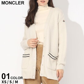 ◆エントリーでさらにポイント+4倍◆モンクレール カーディガン MONCLER レディース ニット ロゴ ポケット リブニット シロ 白 ブランド アウター ロング Vネック 長袖 ウール 大きいサイズあり MCL9B00007M1131