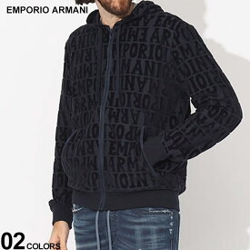 アルマーニ パーカー EMPORIO ARMANI エンポリオアルマーニ メンズ ジップパーカー ロゴ ジャガード 黒 クロ フルジップ ブランド トップス 長袖 フード 大きいサイズあり EAU1116663F589