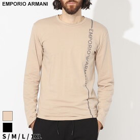 ◆エントリーでさらにポイント+4倍◆アルマーニ Tシャツ 長袖 EMPORIO ARMANI エンポリオアルマーニ メンズ ロンT ロゴ ベージュ クロ 黒 プリント ブランド トップス 大きいサイズあり EAU1110233F523 SALE_1_a