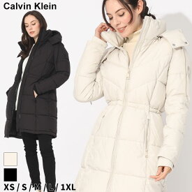カルバンクライン コート Calvin Klein レディース フード着脱 フルジップ ロゴ 中綿コート クロ 黒 ベージュ ブランド アウター ブルゾン ロング 大きいサイズあり CKLCW306579