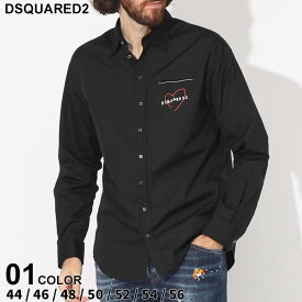 ディースクエアード シャツ DSQUARED2 メンズ ロゴ ハート カジュアルシャツ 長袖 黒 クロ ブランド トップス シャツ 長袖シャツ リラックスフィット 大きいサイズあり D2DM0748S36275