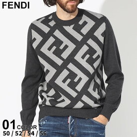 フェンディ ニット FENDI メンズ セーター FF柄 クルーネック ブランド トップス プルオーバー レギュラーフィット ウール 大きいサイズあり FDFZX091APJK SALE_1_f