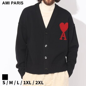 アミパリス カーディガン AMI PARIS メンズ ニット ハート Vネック Ami de Coeur 黒 クロ ブランド 長袖 秋冬 AMBFUKC006018 2024_vt