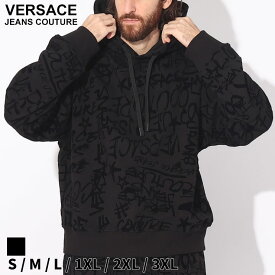 クーポン利用でさらに3000円OFF ヴェルサーチェ パーカー VERSACE JEANS COUTURE メンズ フーディー プルパーカー 裏起毛 黒 クロ ブランド グラフィティフロック ロゴ 長袖 セットアップ対応 秋冬 大きいサイズあり ベルサーチ VC75GAI3C0FS095 sale_1_e