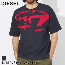 ディーゼル Tシャツ DIESEL メンズ カットソー 半袖 フロッキーオーバル ロゴ プリント 紺 ネイビー ブランド トップス シャツ リラックスフィット 大きいサイズあり DSA130490DQAU SALE_1_a