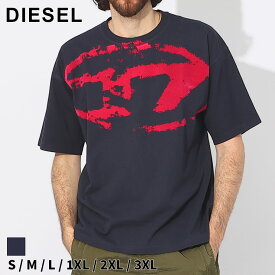 ◆エントリーでさらにポイント+4倍◆ディーゼル Tシャツ DIESEL メンズ カットソー 半袖 フロッキーオーバル ロゴ プリント 紺 ネイビー ブランド トップス シャツ リラックスフィット 大きいサイズあり DSA130490DQAU SALE_1_a