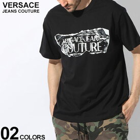 ヴェルサーチェ Tシャツ VERSACE JEANS COUTURE メンズ カットソー 半袖 マガジンロゴ 白 シロ 黒 クロ ブランド トップス シャツ レギュラーフィット 大きいサイズあり ベルサーチ VC76GAHE03