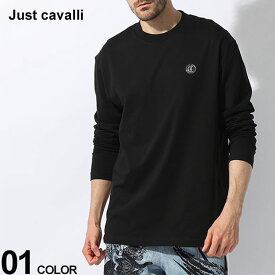 ジャスト カヴァリ Tシャツ Just cavalli メンズ カットソー 長袖 ロンT 胸ロゴパッチ クロ 黒 ブランド トップス シンプル 大きいサイズあり JC76OAH6L1